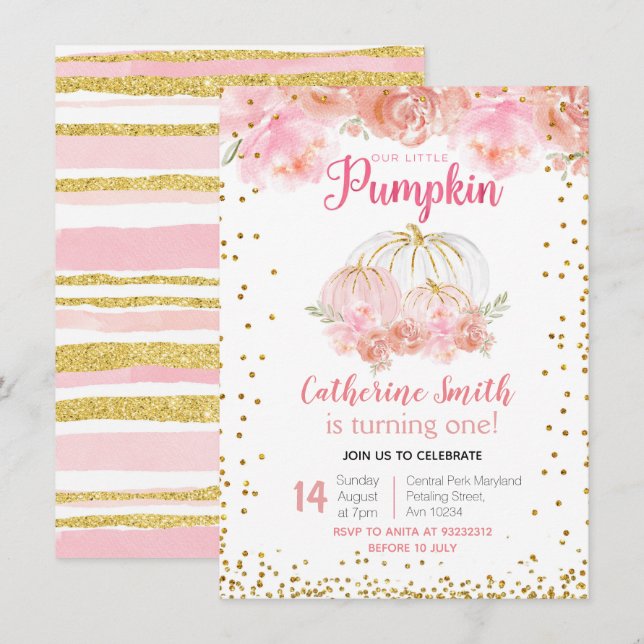 Notre petit Citrouille Invitation de 1er anniversa (Devant / Derrière)