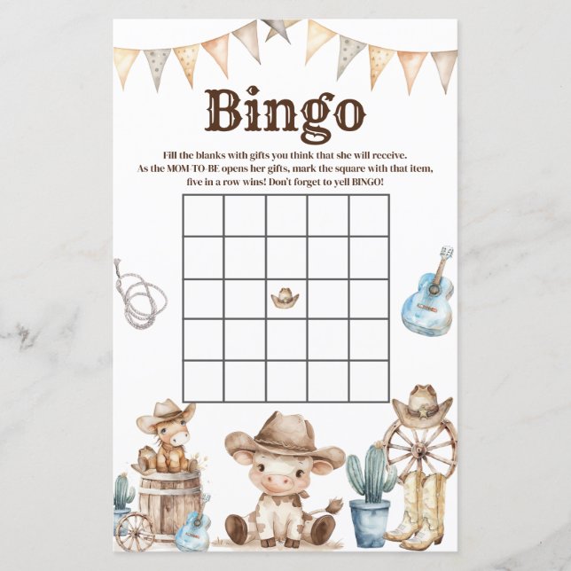 Notre Petit Cowboy Baby shower Cactus Jeu de Bingo (Devant)