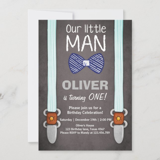 Notre Petit Homme Invitation Anniversaire Bow Crav (Devant)