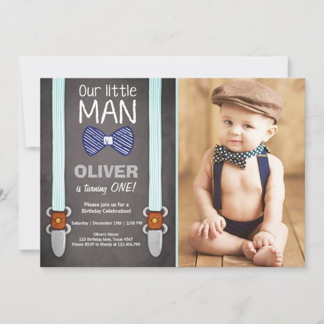 Notre Petit Homme Invitation Anniversaire Bow Crav (Devant)