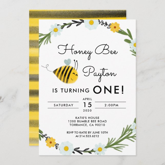 Notre Petit Hone Bee Invitation d'anniversaire (Devant / Derrière)