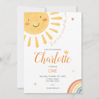 Notre petit soleil premier anniversaire Invitation
