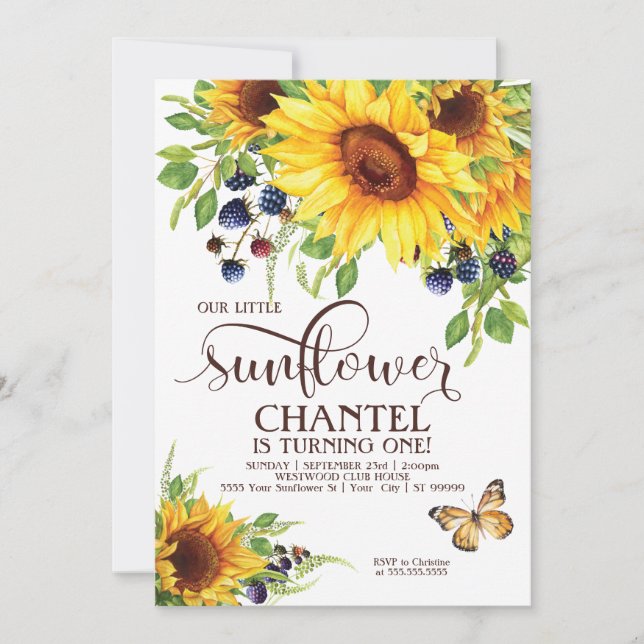 Notre Petit Tournesol Invitation Anniversaire Boho (Devant)