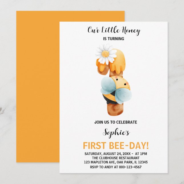 Notre petite abeille de miel 1er invitation annive (Devant / Derrière)