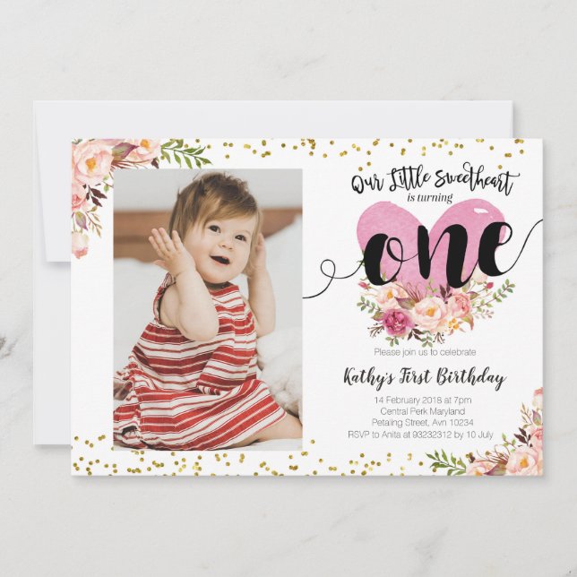 Notre Petite Amoureuse Invitation Anniversaire, (Devant)