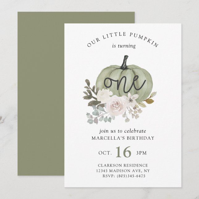 Notre petite citrouille, invitation florale d'auto (Devant / Derrière)