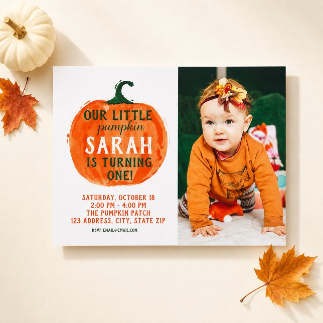 Notre petite citrouille invitation photo (Fall Little Pumpkin First Birthday Invitation)