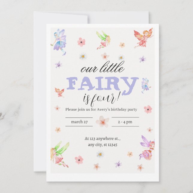 Notre Petite Fée Anniversaire Invitation (Devant)
