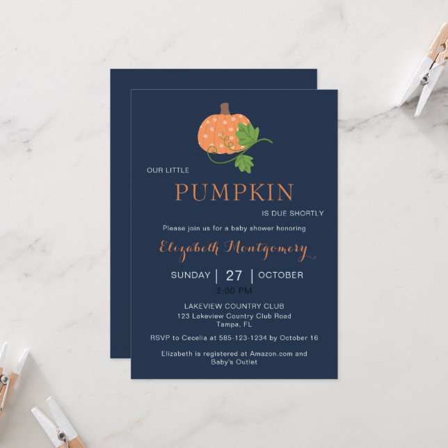 Notre Petite Invitation Baby shower Citrouille (Devant/Arrière en situation)