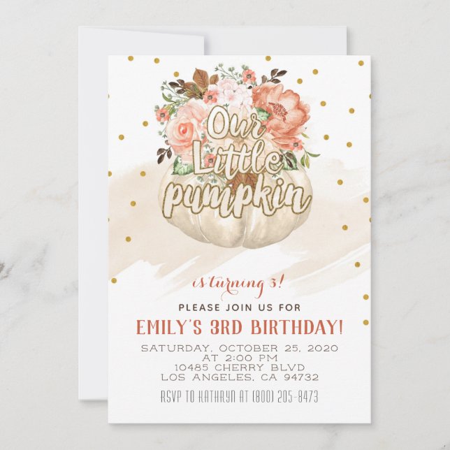 Notre petite invitation d'anniversaire Citrouille (Devant)