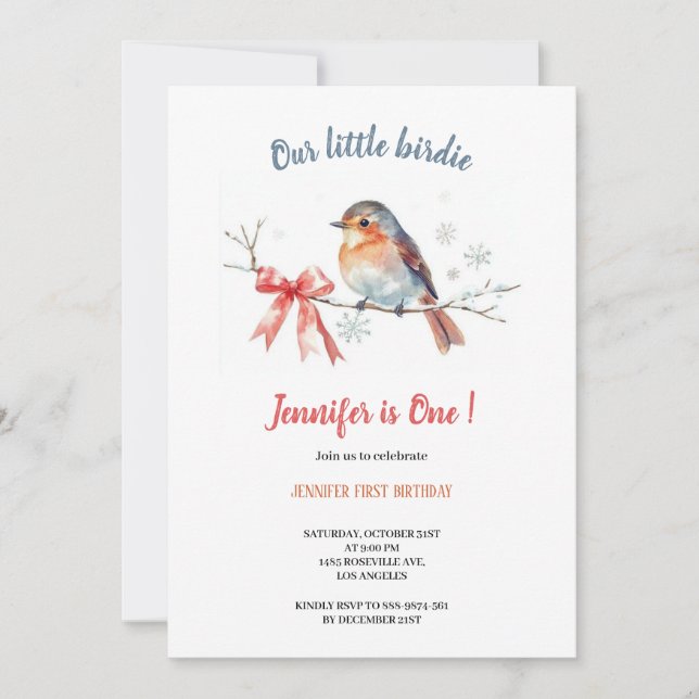 Notre petite invitation d'anniversaire d'oiseau (Devant)