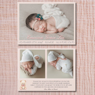 Notre petite ours rose 3 Photo Annonce de naissanc