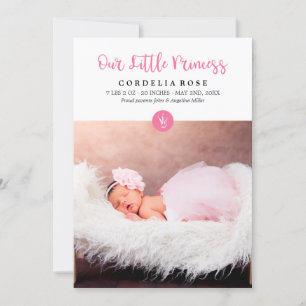 Notre petite princesse Faire-part de bébé rose