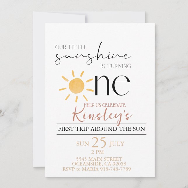Notre petite Sunshine boho Invitation Anniversaire (Devant)