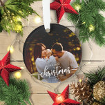 Notre Premier Noël En Famille De 3 Photo Élégante<br><div class="desc">Notre Premier Noël En Famille De 3 Élégants Ornement En Céramique Photo</div>