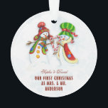Notre Premier Noël En Tant Que Monsieur. & Mme Cut<br><div class="desc">Design mignon et romantique avec NOTRE PREMIÈRE typographie de NOËL,  mignon Snowmans aquarelle (He & She) sur un arrière - plan blanc avec des flocons de neige bleus. Utilisez l'outil Personnaliser pour ajouter vos informations. Pour plus d'articles correspondants,  veuillez visiter ma collection Dreamy Christmas.</div>