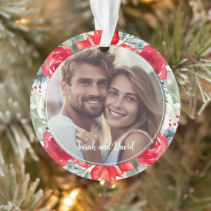 Notre Premier Noël Fiancés Photo Florale Élégante