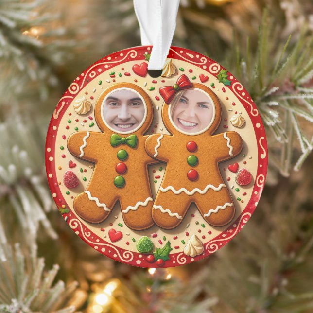Notre premier Noël M. et Mme Fun Gingerbread Photo (Arbre)