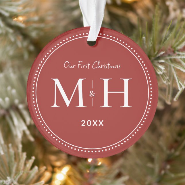 Notre premier Noël Nouveau mariés Monogramme Rouge (Arbre)