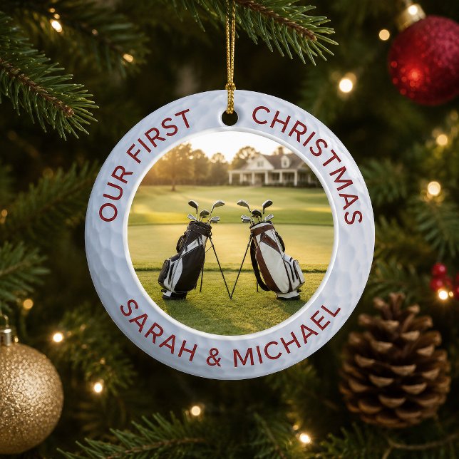 Notre Premier Noël Ornement de Golf pour Couple (Celebrate your first Christmas together with a keepsake for a couple who loves golf. Add your photo)