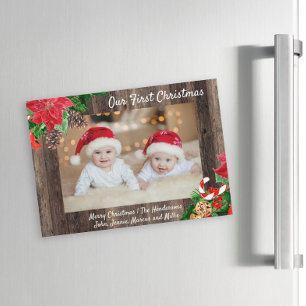 Notre Premier Noël Photo de Jumeaux en Bois Rustiq