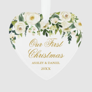 Notre premier Noël Vert Floral PHOTO Dos Cœur