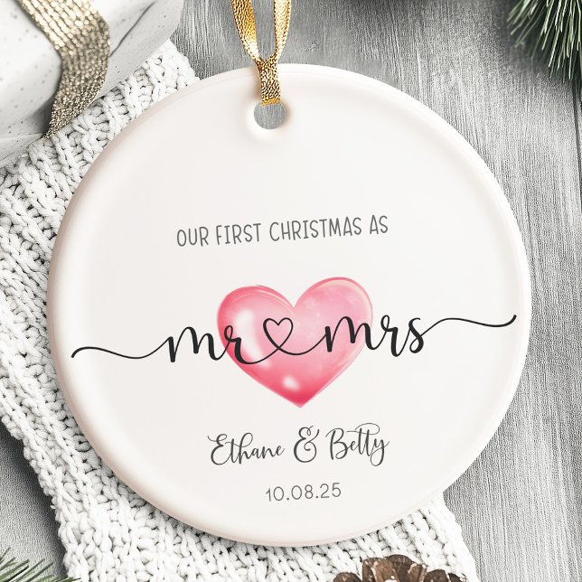 Notre premier Ornement Marié de Noël M&Mme Heart (Our First Christmas Married Ornament)