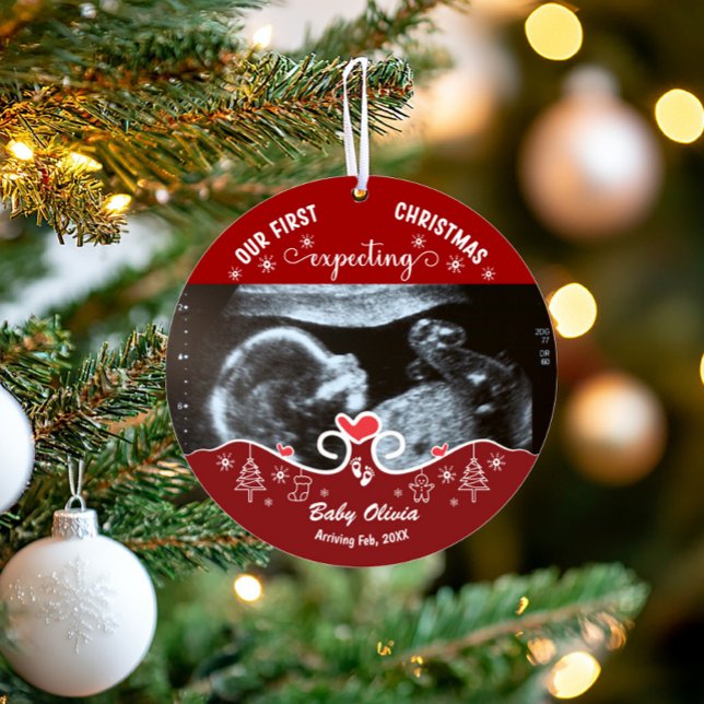 Notre première photo de Noël Sonogramme de grosses (Ultrasound baby expecting Christmas ornament)