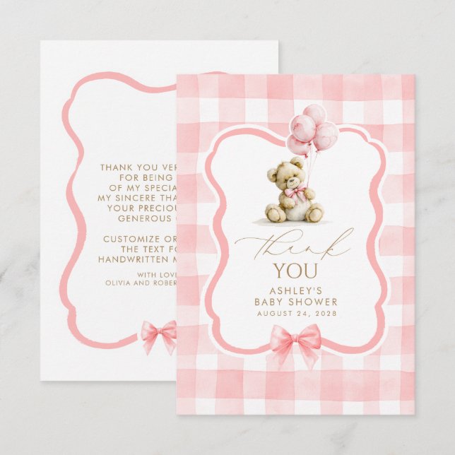 Noun ours en rose Gingham Mignon Merci (Devant / Derrière)
