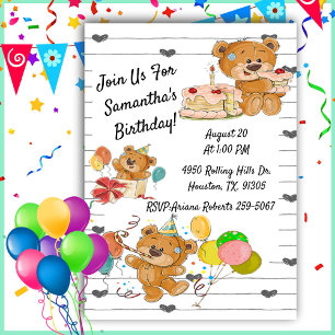 Nounours de fête d'anniversaire Invitation d'anniv
