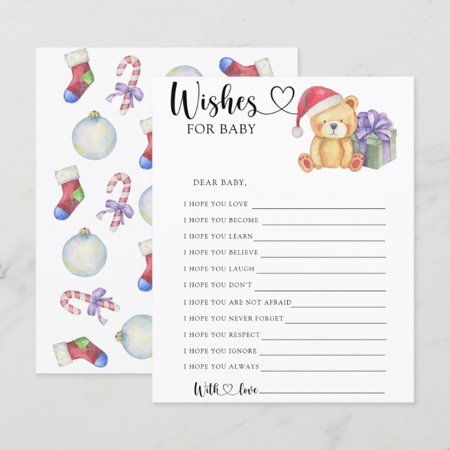 Nounours d'hiver - Jeu de fête | vœux pour bébé (Devant / Derrière)