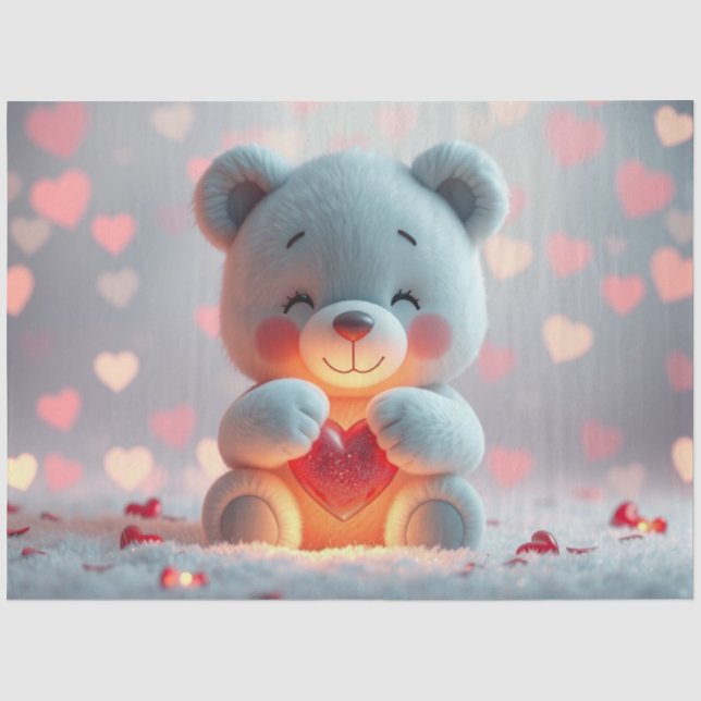 Nounours en papier de soie avec un cœur  (Recto)