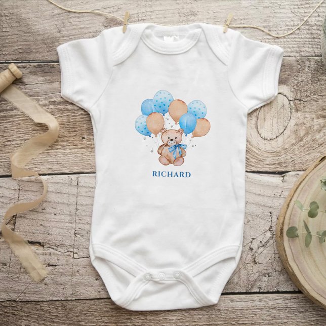 Nounours en peluche ballons bleus body bébé (Créateur téléchargé)