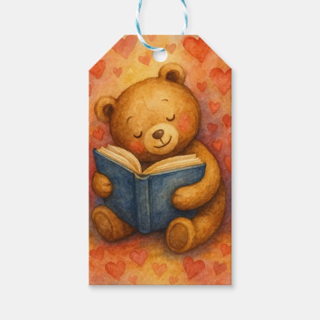 Nounours Lecteur – Étiquette Cadeau Modifiable (Devant)