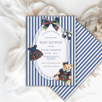 Nounours Teddy Bear Bleu & Blanc Invitation Vintag