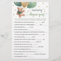 Nourrisson Rhyme Quiz Jeu Baby shower Teddy Bear