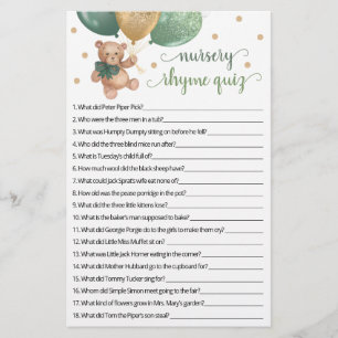 Nourrisson Rhyme Quiz Jeu Baby shower Teddy Bear
