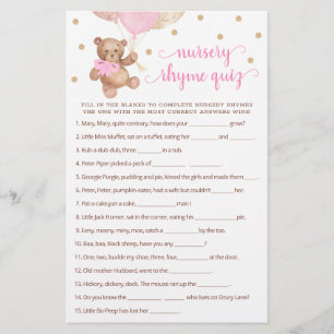 Nourrisson Rhyme Quiz Jeu Baby shower Teddy Bear