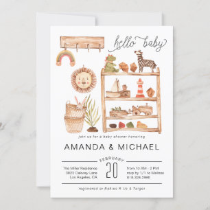 Nourriture Neutral Boho   Invitation Baby shower