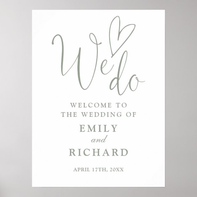 Nous aimons Heart Sage Green Mariage Affiche de bi (Devant)