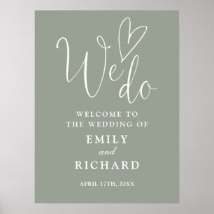 Nous aimons Heart Sage Green Mariage Affiche de bi