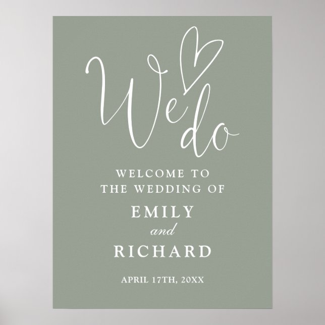 Nous aimons Heart Sage Green Mariage Affiche de bi (Devant)
