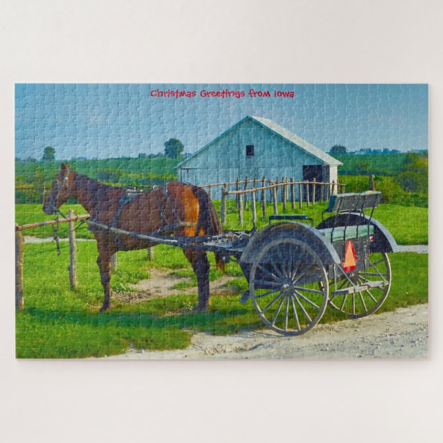 Nous aimons les charrettes amish en Iowa. Puzzle (Horizontal)