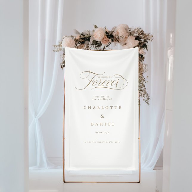 NOUS AVONS DÉCIDÉ DE TOUJOURS ! Bannière élégante  (WE DECIDED ON FOREVER! Elegant, White Wedding Banner with your name and date.)