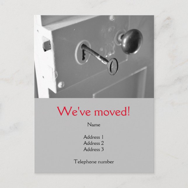 Nous avons Déménagé carte postale avec une vieille (Devant)
