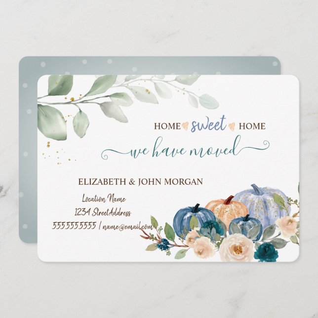 Nous Avons Déménagé, Citrouille Aquarelle, Fleurs, (Devant / Derrière)