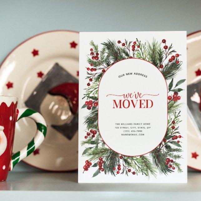 Nous avons déménagé Faire-part rouge chaud hiver (Sending your family and friends a festive 'We've Moved!' Christmas card!
)