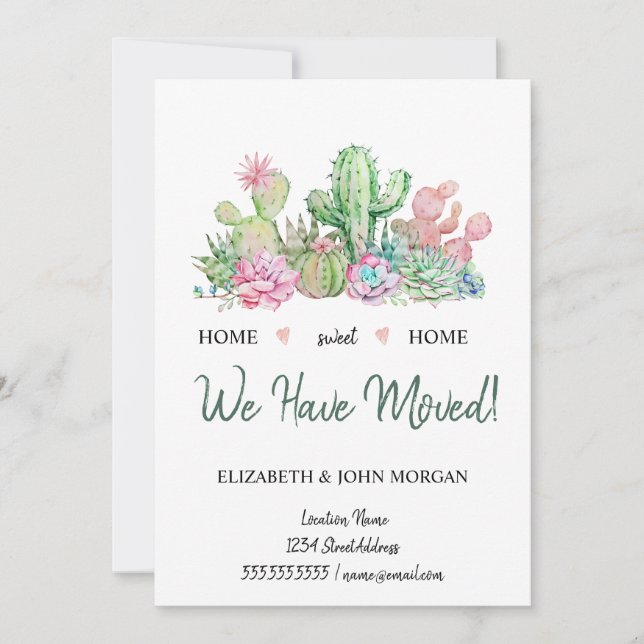 Nous avons déménagé, Fleurs aquarelle Cactus Succu (Devant)