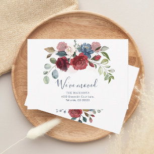 Nous avons déménagé Floral Bourgogne Faire-part de