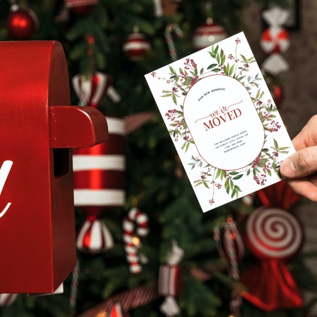 Nous avons déménagé la carte d'annonce de Winter B (Celebrate the new beginning with this festive 'We've Moved" postcard!)